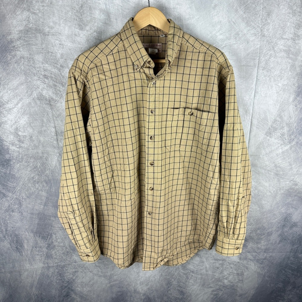 Vtg Filson Men 100% Virgin Wool Windowpane Check Button Shirt Tan Black Sz M